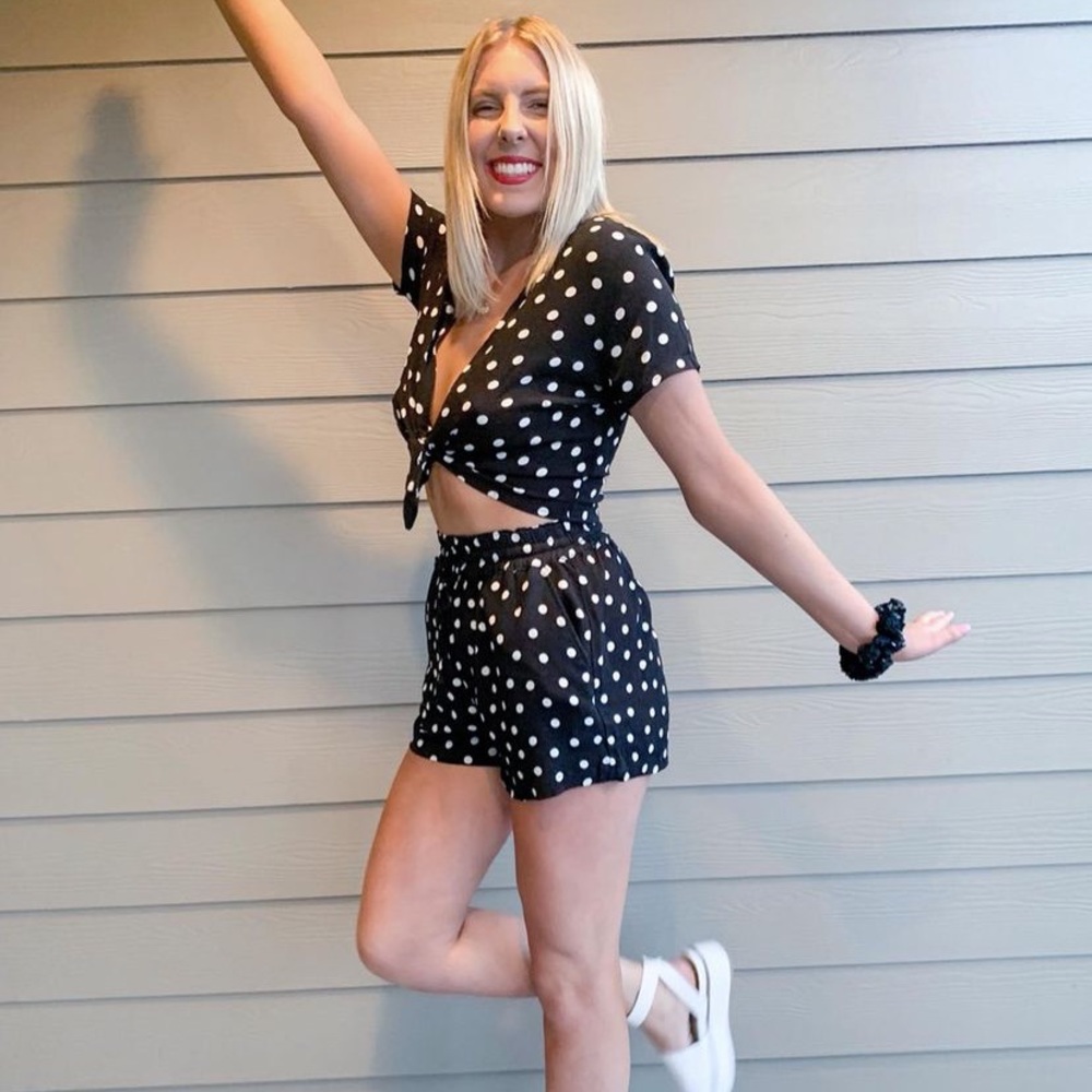 Garage two piece black and white polka dot matching set size M
